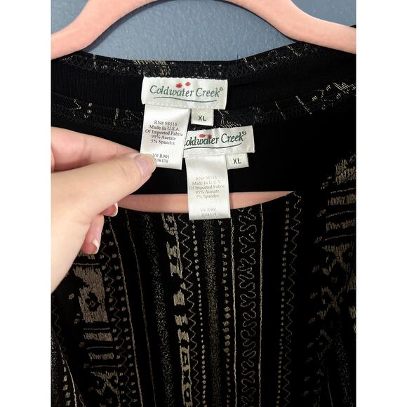 Vintage Coldwater Creek Matching Cardigan and Camisole Top Black & Gold Pattern - Picture 8 of 12